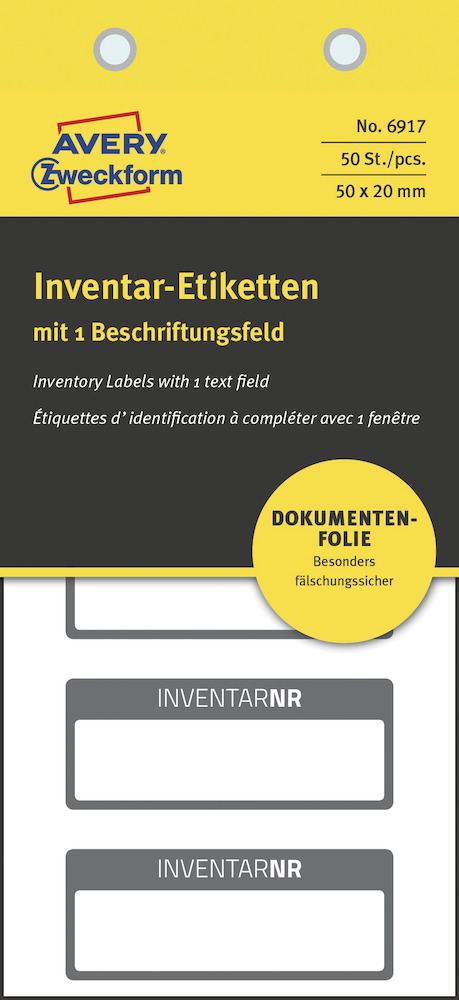AVERY Zweckform Inventar-Etiketten, 50x20mm, schwarz, Pck=50St, 6917, 1 Beschrif